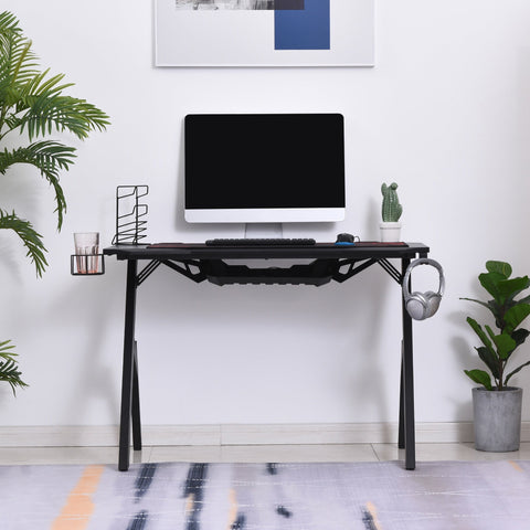 Rootz Dermopolis Desk - Gaming Desk - Game - Cup Holder - Anti-Slip Headphone Holder - Controller Holder - Cable Management - Black - Red - MDF