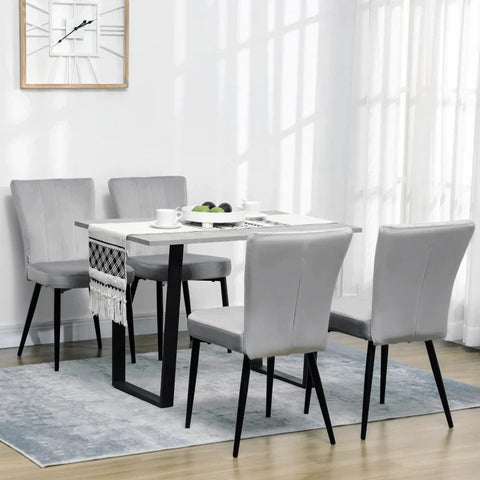 Rootz Set of 4 Dining Room Chairs - Accent Chairs - Kitchens and Dining Rooms - Chair Set - Velvet Look - Light Gray + Black - 46L x 65W x 87H cm