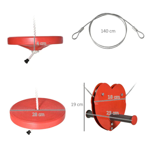 Rootz Zip Line Kit - Outdoor Zipline For Children -  PP Plastic - Steel - Red - 2000 x 28 x 140 cm