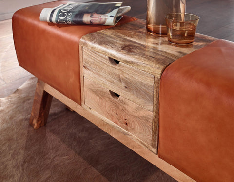 Rootz Turnbock Bench - Bank met Laden - Gymkruk met Opbergruimte - Bruin Leer - 120x56x30 cm