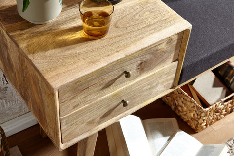 Rootz stoffen bank - massief houten bank in retrostijl - gestoffeerde gangbank met opbergruimte - zwart gestoffeerde stoffen opbergbank - kleine gangbank - 120x65x40 cm