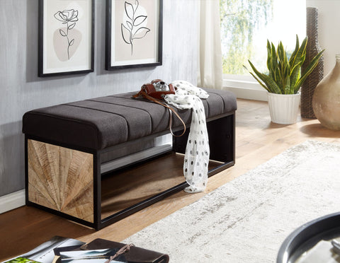 Rootz Bench - Zwart gestoffeerde bank met metalen frame - Slaapkamerbedbank - Hal Garderobebank - 105 x 40 x 40 cm