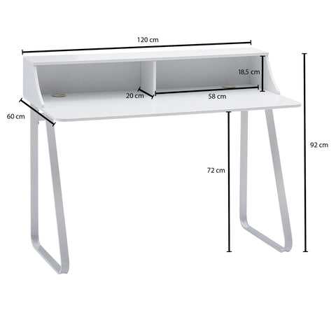 Rootz-Schreibtisch – Weißer moderner Computertisch mit Ablage – Kleiner Design-Bürotisch mit Kabelmanagement – ​​PC-Tisch mit Metallbeinen – Heimbüro-Konsole – 120 x 60 x 90 cm