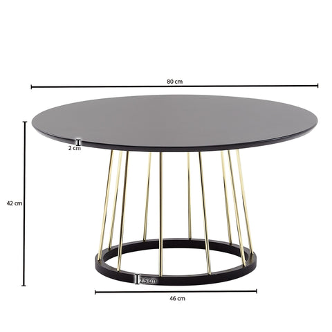 Rootz Couchtisch rund – Schwarz-Gold-Metall, modernes Design – großer Wohnzimmer-Salontisch – Lounge-Tisch – 80 x 80 x 42 cm 