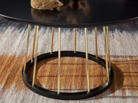 Rootz Couchtisch rund – Schwarz-Gold-Metall, modernes Design – großer Wohnzimmer-Salontisch – Lounge-Tisch – 80 x 80 x 42 cm 