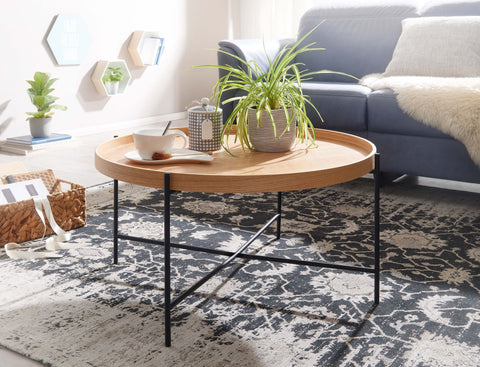 Rootz Couchtisch – Wohnzimmertisch aus Holz und Metall – modernes rundes Design – Holztisch für Wohnzimmer – 78 x 78 x 40 cm 