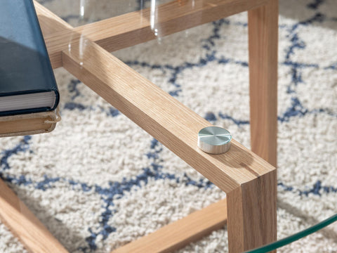 Rootz Couchtisch – Massive Eiche mit rundem Glas – Modernes Design für Wohnzimmer – Großer Holztisch – 78 x 78 x 41 cm 