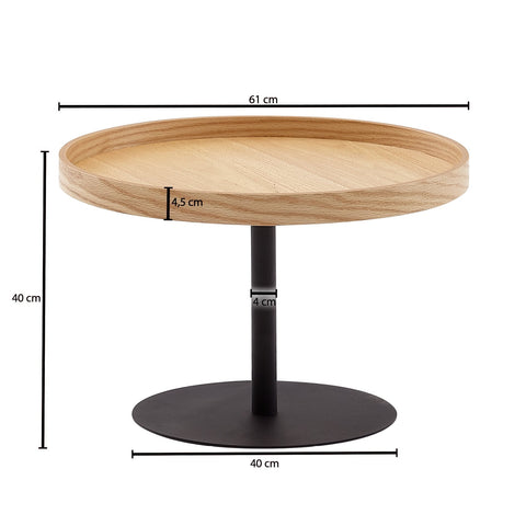 Rootz Couchtisch – Wohnzimmertisch aus Holz und Metall – modernes rundes Design – Couchtisch aus Eiche – Tisch für Wohnzimmer – 61 x 61 x 40 cm 
