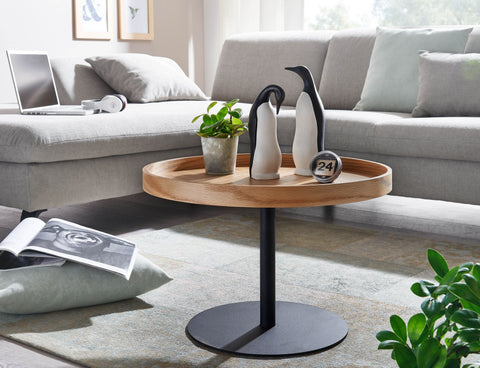 Rootz Couchtisch – Wohnzimmertisch aus Holz und Metall – modernes rundes Design – Couchtisch aus Eiche – Tisch für Wohnzimmer – 61 x 61 x 40 cm 