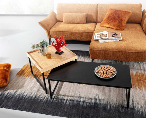 Rootz Couchtische – Quadratischer moderner Couchtisch aus Eiche – 2-teiliger Beistelltisch – Holz-Metall – Set mit 2 Wohnzimmer-Satztischen 