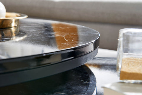 Rootz Couchtische – Runde Couchtische in schwarzer Marmoroptik – Modernes Design – 2-teiliger Metall-Beistelltisch – Set mit 2 Wohnzimmer-Satztischen