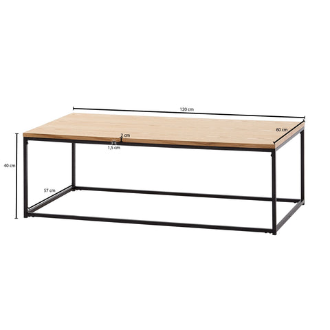 Rootz Couchtisch – Wohnzimmertisch aus Holz und Metall – Eichenholz-Design – moderner rechteckiger Zimmertisch – Couchtisch aus Holz – 120 x 60 x 40 cm 