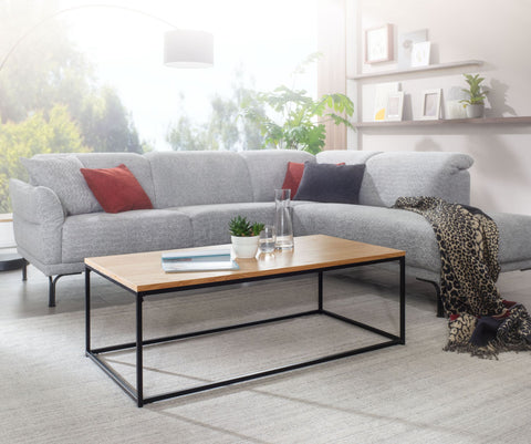 Rootz Couchtisch – Wohnzimmertisch aus Holz und Metall – Eichenholz-Design – moderner rechteckiger Zimmertisch – Couchtisch aus Holz – 120 x 60 x 40 cm 