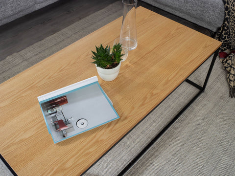 Rootz Couchtisch – Wohnzimmertisch aus Holz und Metall – Eichenholz-Design – moderner rechteckiger Zimmertisch – Couchtisch aus Holz – 120 x 60 x 40 cm 