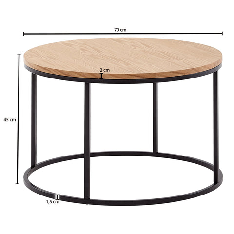 Rootz Couchtisch – Wohnzimmertisch aus Holz und Metall – Eichenholz-Design – moderner runder Wohnzimmertisch – Couchtisch aus Holz – 70 x 70 x 45 cm 