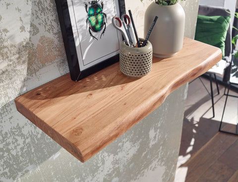 Rootz Wall Shelf - Acacia Wood with Tree Edge - Design Floating Shelf - Natural Wood Wall Board - Country Style Hanging Shelf -  60 cm