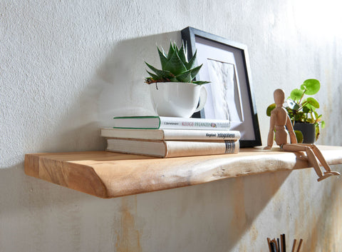 Rootz Wall Shelf - Solid Acacia Wood with Tree Edge - Design Floating Shelf - Natural Wood Wall Board - Country Style Hanging Shelf - 120 cm