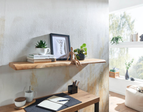 Rootz Wall Shelf - Solid Acacia Wood with Tree Edge - Design Floating Shelf - Natural Wood Wall Board - Country Style Hanging Shelf - 120 cm