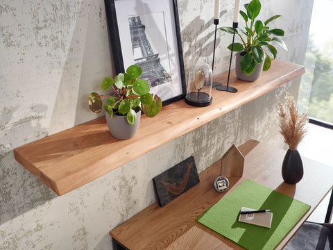 Rootz Wall Shelf - Solid Acacia Wood with Tree Edge - Design Floating Shelf - Natural Wood Wall Board - Country Style Hanging Shelf - 140 cm