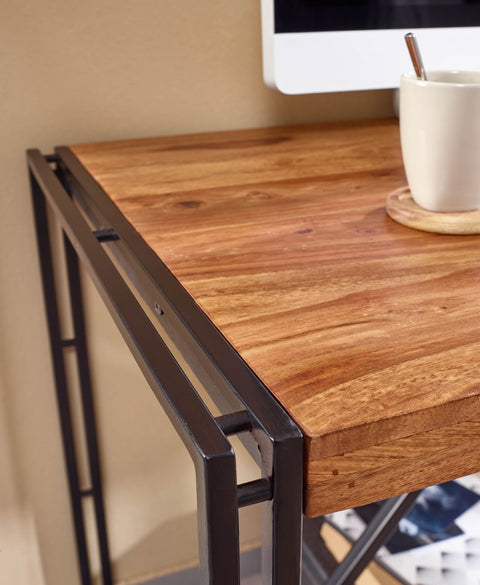 Rootz Bureau - PC-tafel van massief sheeshamhout - Design computerbureau - Industriële kantoortafel - Massief houten tafel - 120x60x77 cm 
