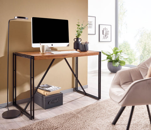 Rootz Bureau - PC-tafel van massief sheeshamhout - Design computerbureau - Industriële kantoortafel - Massief houten tafel - 120x60x77 cm 