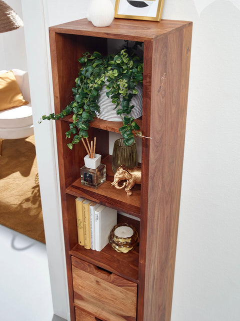 Rootz Floating Wall Shelf with Drawers - Solid Sheesham Wood - Modern Design - Living Room Hanging Bookshelf - Large - 35x150x30 cm