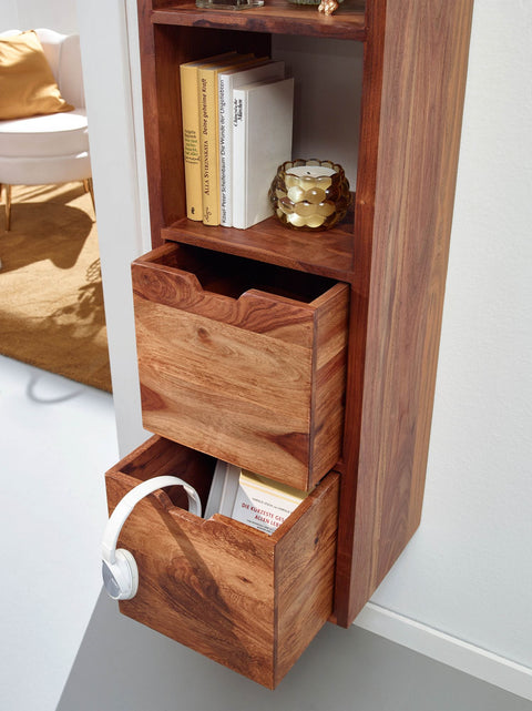 Rootz Floating Wall Shelf with Drawers - Solid Sheesham Wood - Modern Design - Living Room Hanging Bookshelf - Large - 35x150x30 cm