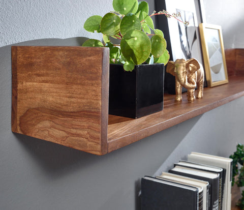 Rootz Floating Wall Shelf - Solid Sheesham Wood - Modern Design - Living Room Hanging Bookshelf - Large - 120x15x20 cm