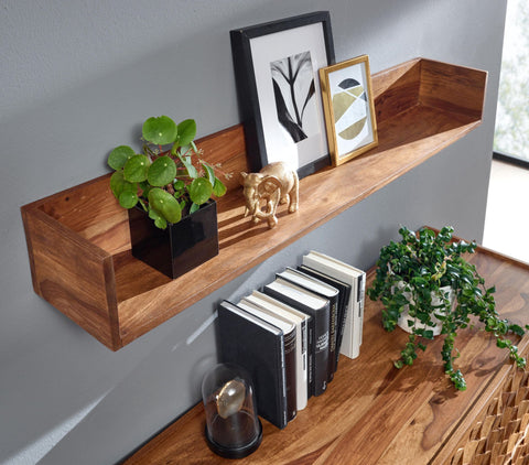 Rootz Floating Wall Shelf - Solid Sheesham Wood - Modern Design - Living Room Hanging Bookshelf - Large - 120x15x20 cm