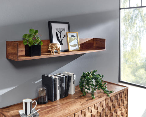 Rootz Floating Wall Shelf - Solid Sheesham Wood - Modern Design - Living Room Hanging Bookshelf - Large - 120x15x20 cm