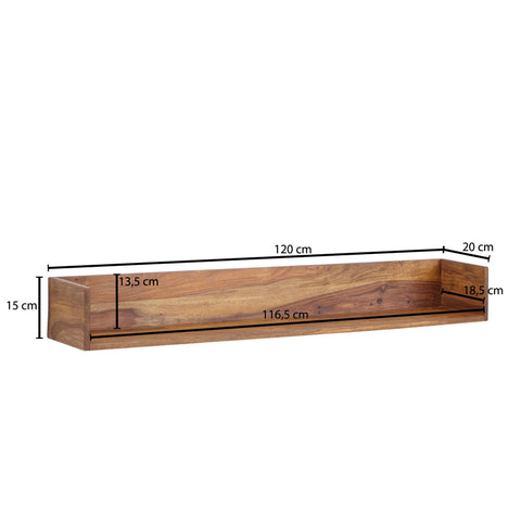 Rootz Floating Wall Shelf - Solid Sheesham Wood - Modern Design - Living Room Hanging Bookshelf - Large - 120x15x20 cm