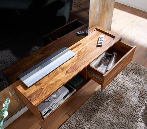 Rootz TV Cabinet with Storage - Hanging Lowboard - Solid Sheesham Wood - Modern Design - Wall-mounted TV Stand - 108x25x34 cm