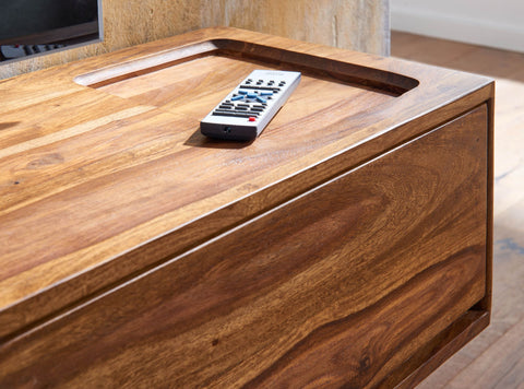 Rootz TV Cabinet with Storage - Hanging Lowboard - Solid Sheesham Wood - Modern Design - Wall-mounted TV Stand - 108x25x34 cm