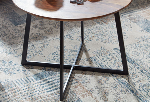 Rootz Couchtisch – Runder Couchtisch aus Metall – Modernes Design für Wohnzimmer – Kleiner Beistelltisch – Massives Sheesham-Holz – 60 x 60 x 45 cm 