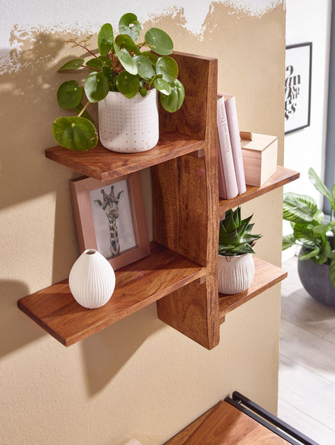 Rootz Wall Shelf - Modern Tree-Shaped Hanging Shelf - Large Design for Living Room - Floating Bookshelf Wall - Solid Sheesham Wood - 58x60x15 cm