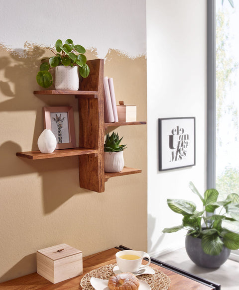 Rootz Wall Shelf - Modern Tree-Shaped Hanging Shelf - Large Design for Living Room - Floating Bookshelf Wall - Solid Sheesham Wood - 58x60x15 cm