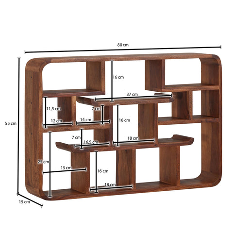 Rootz Wall Shelf - Modern Floating Hanging Shelf - Large Design for Living Room - Bookshelf Wall Mount - Solid Sheesham Wood - 30x80x10 cm