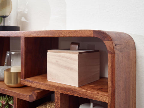 Rootz Wall Shelf - Modern Floating Hanging Shelf - Large Design for Living Room - Bookshelf Wall Mount - Solid Sheesham Wood - 30x80x10 cm