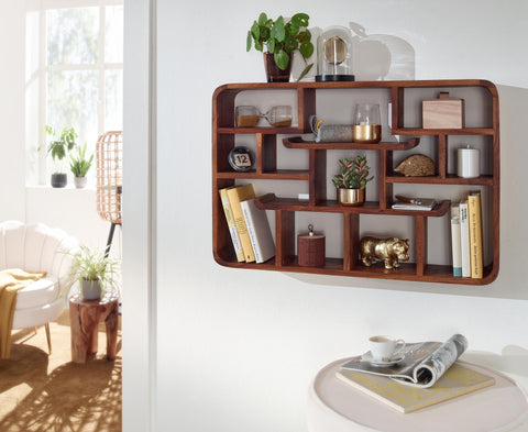Rootz Wall Shelf - Modern Floating Hanging Shelf - Large Design for Living Room - Bookshelf Wall Mount - Solid Sheesham Wood - 30x80x10 cm