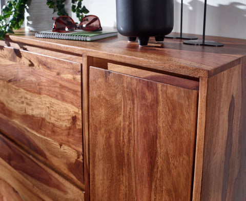 Rootz Shoe Cabinet - Solid Sheesham Wood - Closed Shoe Rack - Design Shoe Chest with Shelf - High Shoe Storage Chest of Drawers - 88x120x40 cm