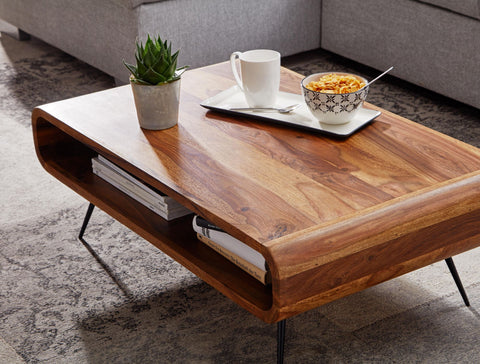 Rootz Couchtisch – Eck-Couchtisch aus Metall – Wohnzimmertisch mit Stauraum – Massiver rechteckiger Couchtisch – Kleiner moderner Beistelltisch – Palisander-Massivholz – 90 x 55 x 30 cm 