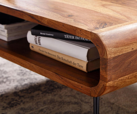 Rootz Couchtisch – Eck-Couchtisch aus Metall – Wohnzimmertisch mit Stauraum – Massiver rechteckiger Couchtisch – Kleiner moderner Beistelltisch – Palisander-Massivholz – 90 x 55 x 30 cm 