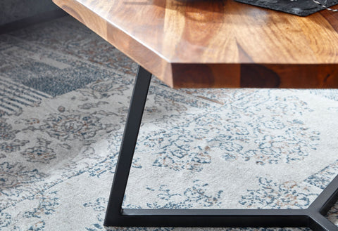 Rootz Couchtisch – Moderner Couchtisch aus Metall – Sechseckiger Design-Couchtisch – Kleiner massiver Wohnzimmer-Beistelltisch – Massives Sheesham-Holz – 60 x 60 x 35 cm 