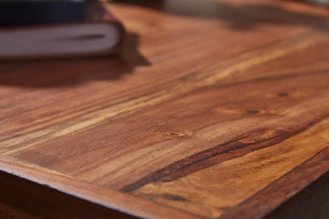 Rootz Schreibtisch – verchromtes Metall – Design-Bürotisch mit Schublade – Home-Office-Laptoptisch mit Stauraum – massives Sheesham-Holz – 120 x 55 x 78 cm 