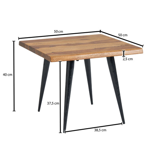 Rootz Couchtisch – Sheesham-Holz mit Baumkante – quadratischer Metallrahmen – kleiner moderner Wohnzimmertisch – 50 x 50 x 40 cm 