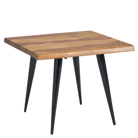 Rootz Couchtisch – Sheesham-Holz mit Baumkante – quadratischer Metallrahmen – kleiner moderner Wohnzimmertisch – 50 x 50 x 40 cm 