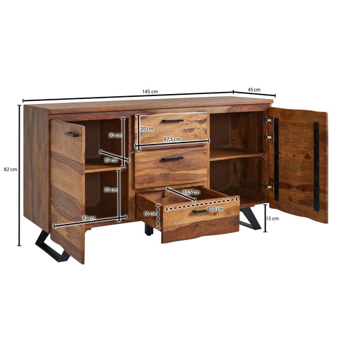 Rootz Sideboard – Metall mit Kante – Moderner Schubladenschrank – Palisanderholz – 145 x 82 x 45 cm 