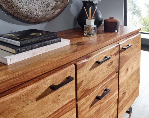 Rootz Sideboard – Metall mit Kante – Moderner Schubladenschrank – Palisanderholz – 145 x 82 x 45 cm 