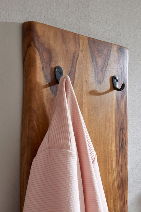 Rootz Wardrobe - Design 2-Row Hook Rail Wall Wardrobe - Wooden Wardrobe - Sheesham Solid Wood -  Metal - 40x140x7 cm with Wane