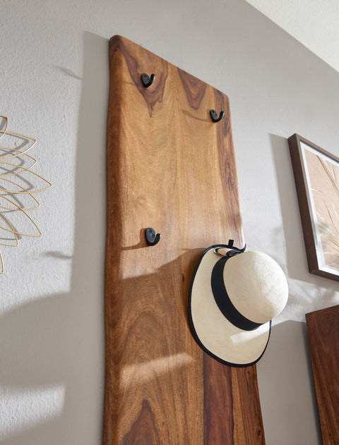 Rootz Wardrobe - Design 2-Row Hook Rail Wall Wardrobe - Wooden Wardrobe - Sheesham Solid Wood -  Metal - 40x140x7 cm with Wane